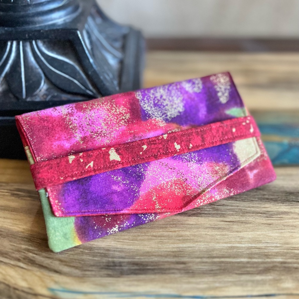 Colorful gold foil Print Cash Envelope/Receipt holder Fabric Handmade Wallet